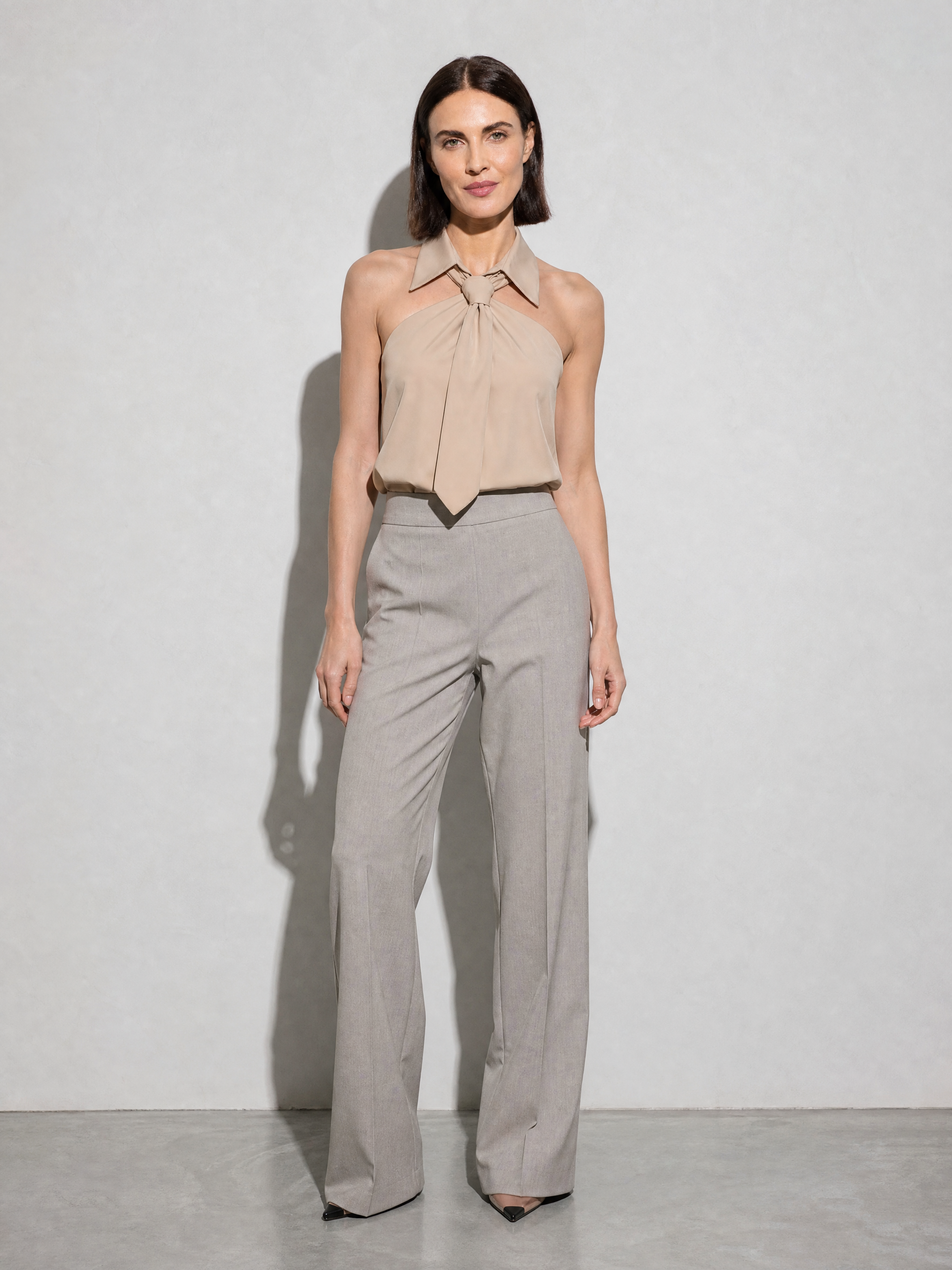 Polo Collar Tie Shirt Women's Design Vest - Gray Premium Fabric Finish Main