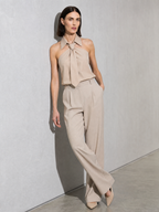 Polo Collar Tie Shirt Women's Design Vest - Gray Premium Fabric Finish Seated Or Lean