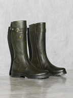 Women's mid-tube rider boots - Green Premium Leather Finish Shoe Angle