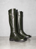 Women's mid-tube rider boots - Green Premium Leather Finish Shoe Full