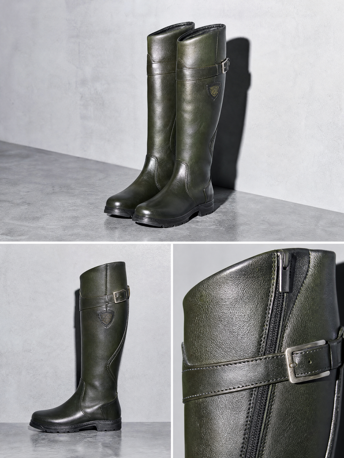 Women's mid-tube rider boots - Green Premium Leather Finish Shoe Macro
