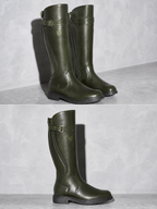 Women's mid-tube rider boots - Green 2 Premium Leather Finish Shoe Full