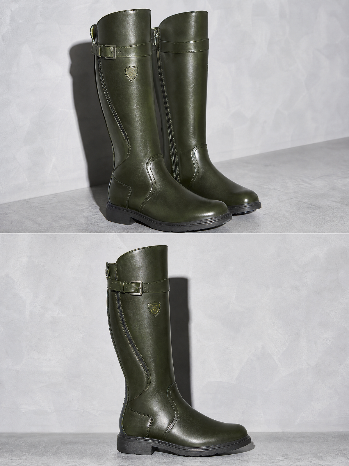 Women's mid-tube rider boots - Green 2 Premium Leather Finish Shoe Full