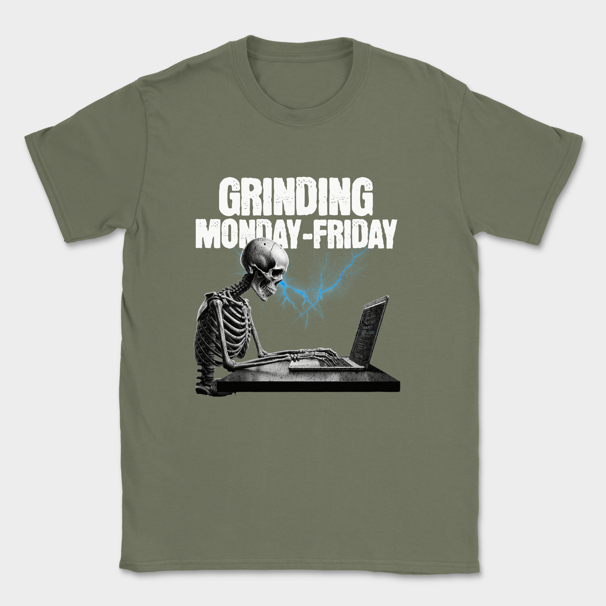 grinding monday to friday skeleton shirt — Military Green