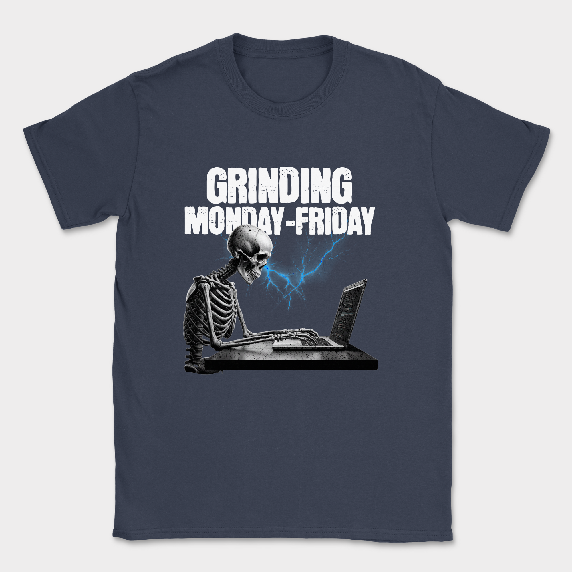 grinding monday to friday skeleton shirt — Navy
