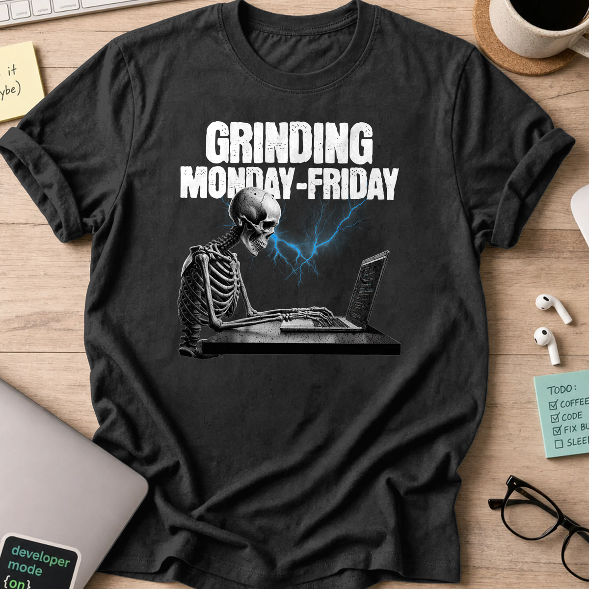 grinding monday to friday skeleton shirt - Black
