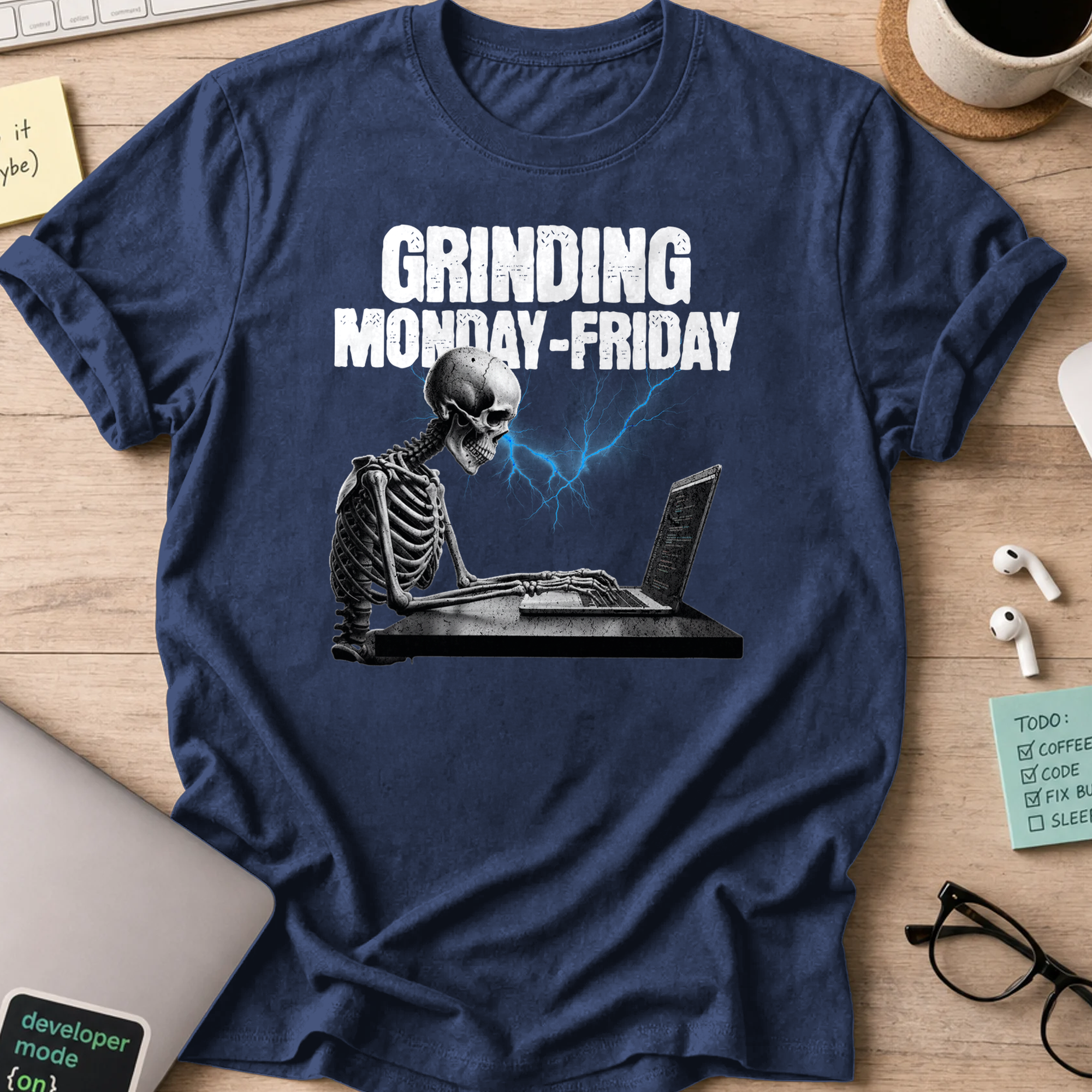 grinding monday to friday skeleton shirt - Navy
