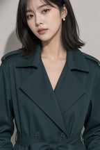Women's Coat Belted Trench Double-Breasted Front