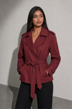 Women's Coat Belted Trench Double-Breasted Front