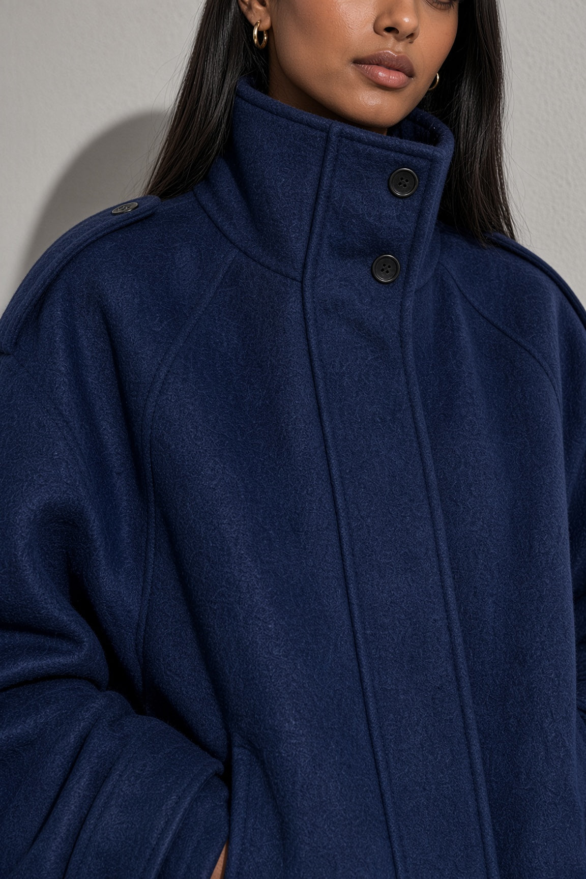 Maia | Women's High Neck Button Front Wool Blend Jacket