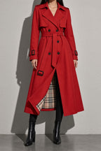 Women's Coat Belted Trench Double-Breasted Front