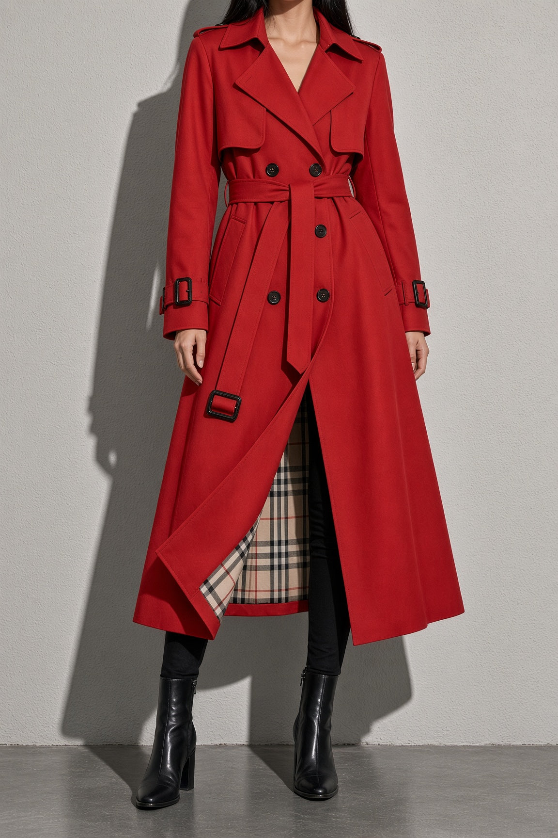 Women's Coat Belted Trench Double-Breasted Front