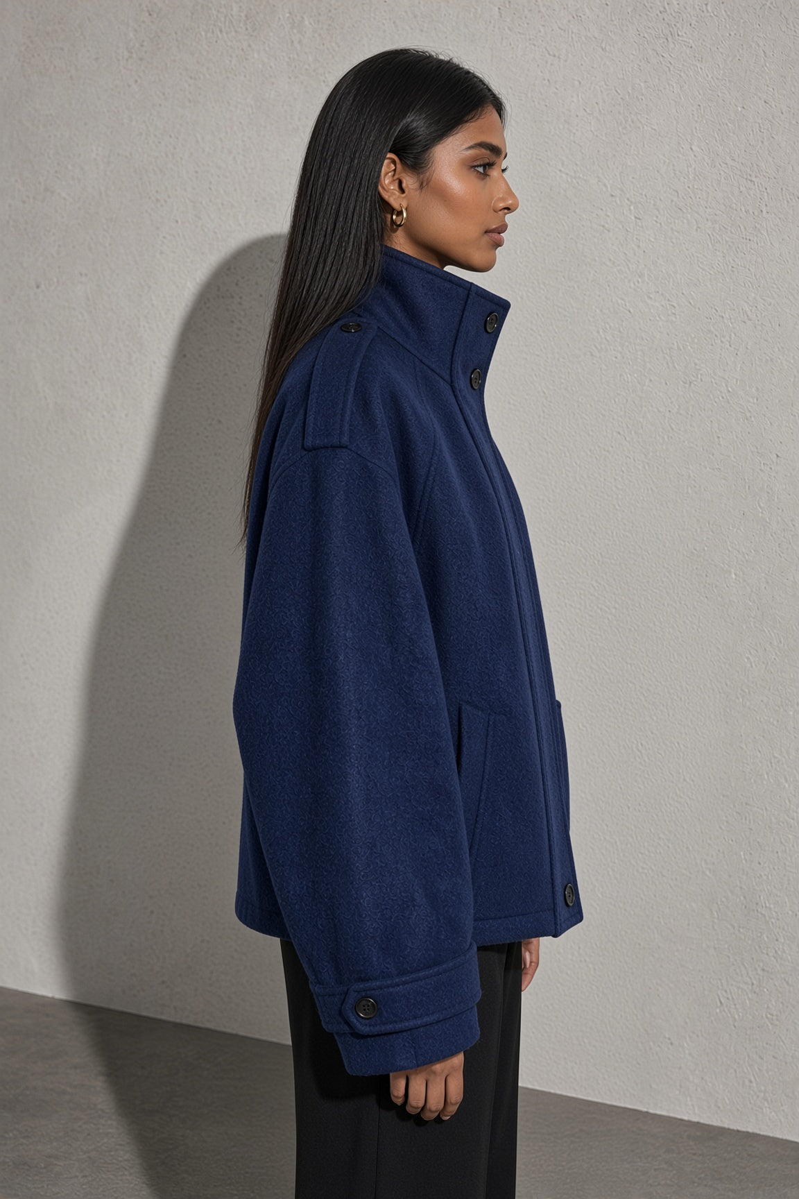 Maia | Women's High Neck Button Front Wool Blend Jacket