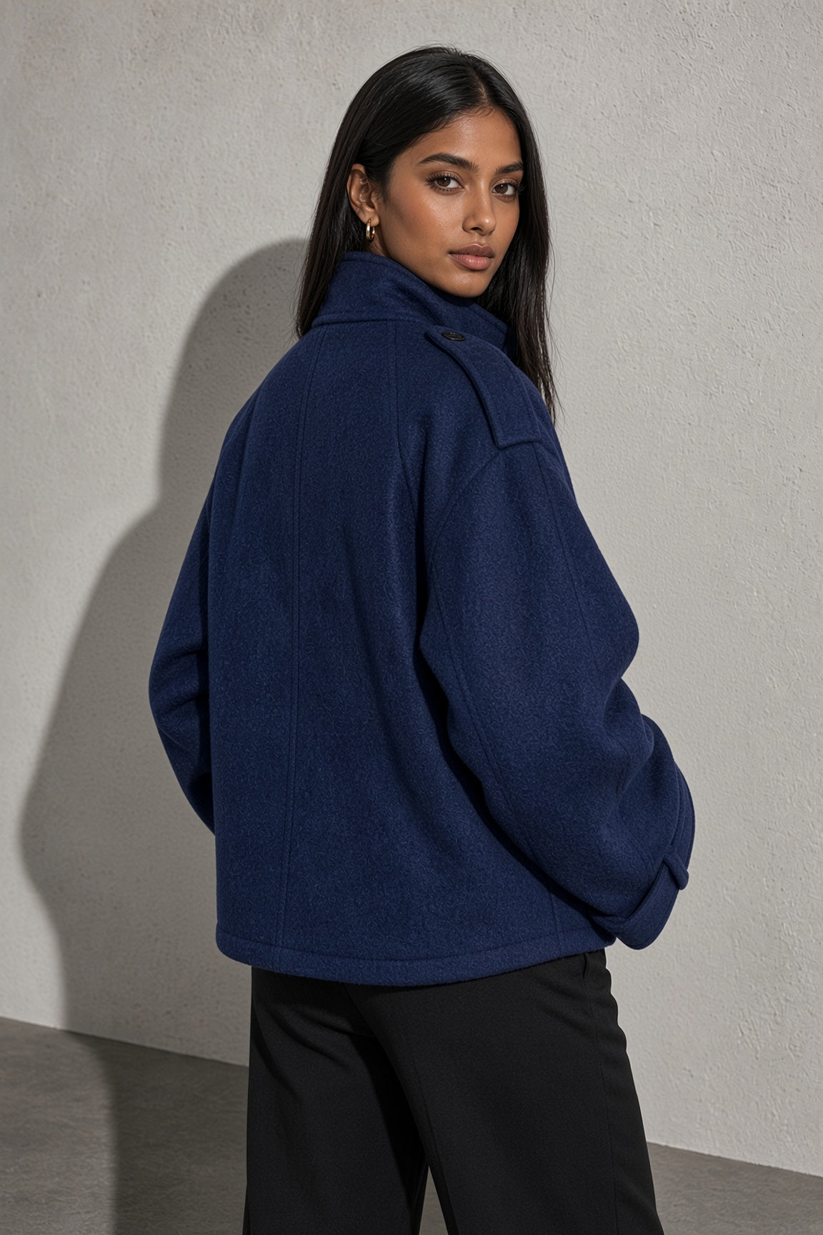 Maia | Women's High Neck Button Front Wool Blend Jacket