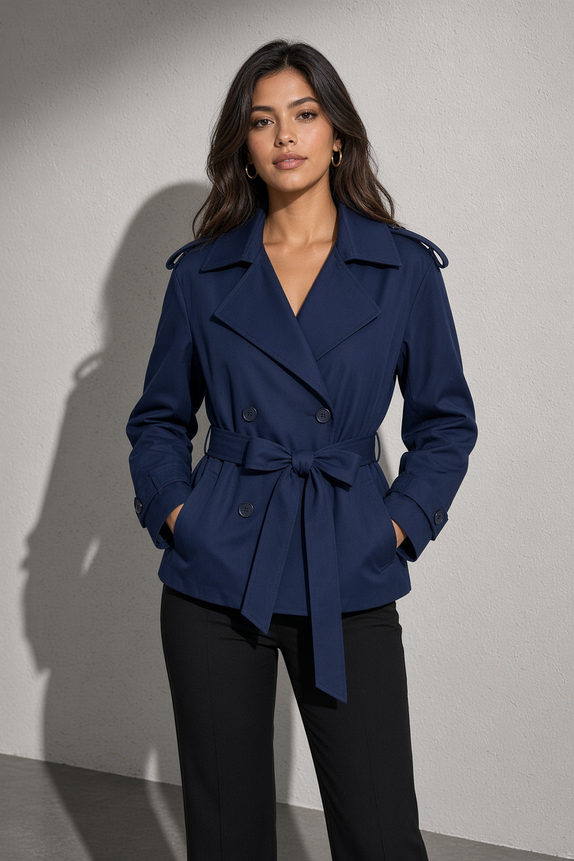 Women's Coat Belted Trench Double-Breasted Front