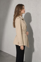 Women's Coat Belted Trench Double-Breasted Front