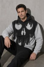 Dripping skull men's black hoodie, zoom-detail view