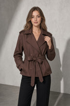 Women's Coat Belted Trench Double-Breasted Front