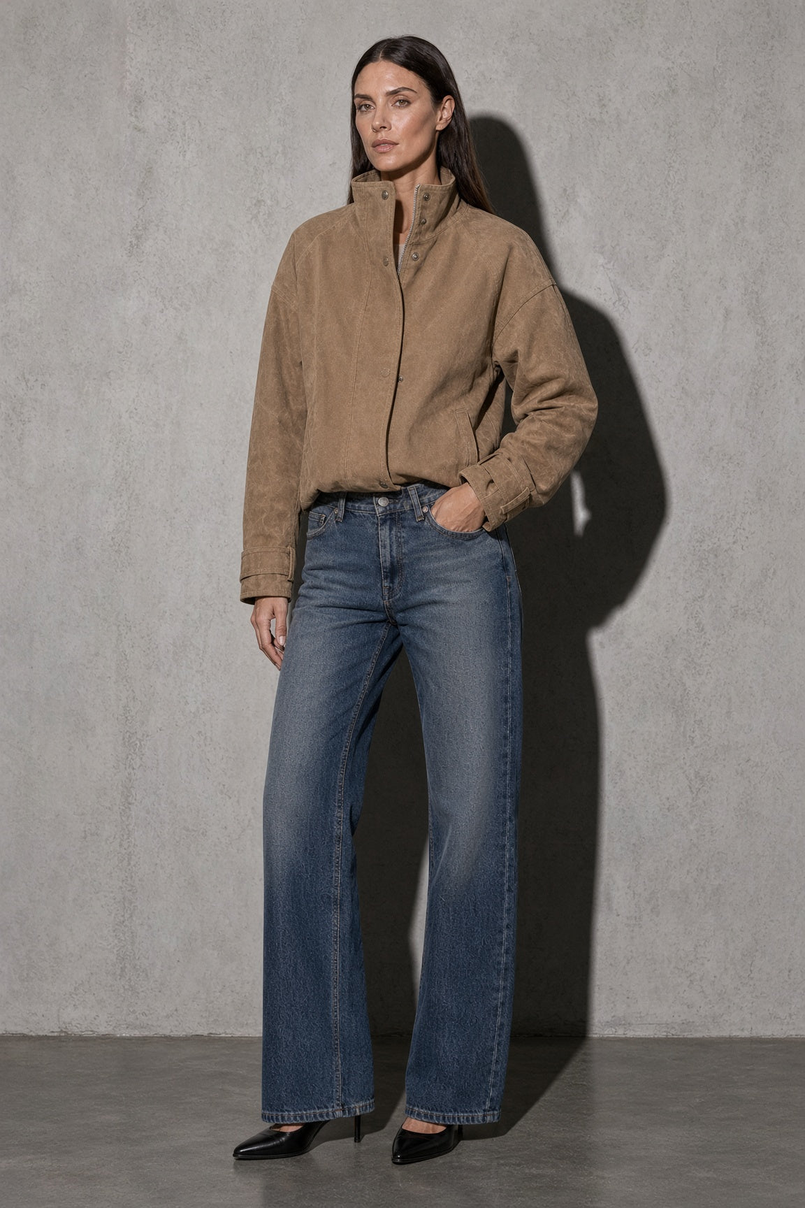 Women's Jacket Suede-Look Stand Collar