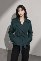 Women's Coat Belted Trench Double-Breasted Front