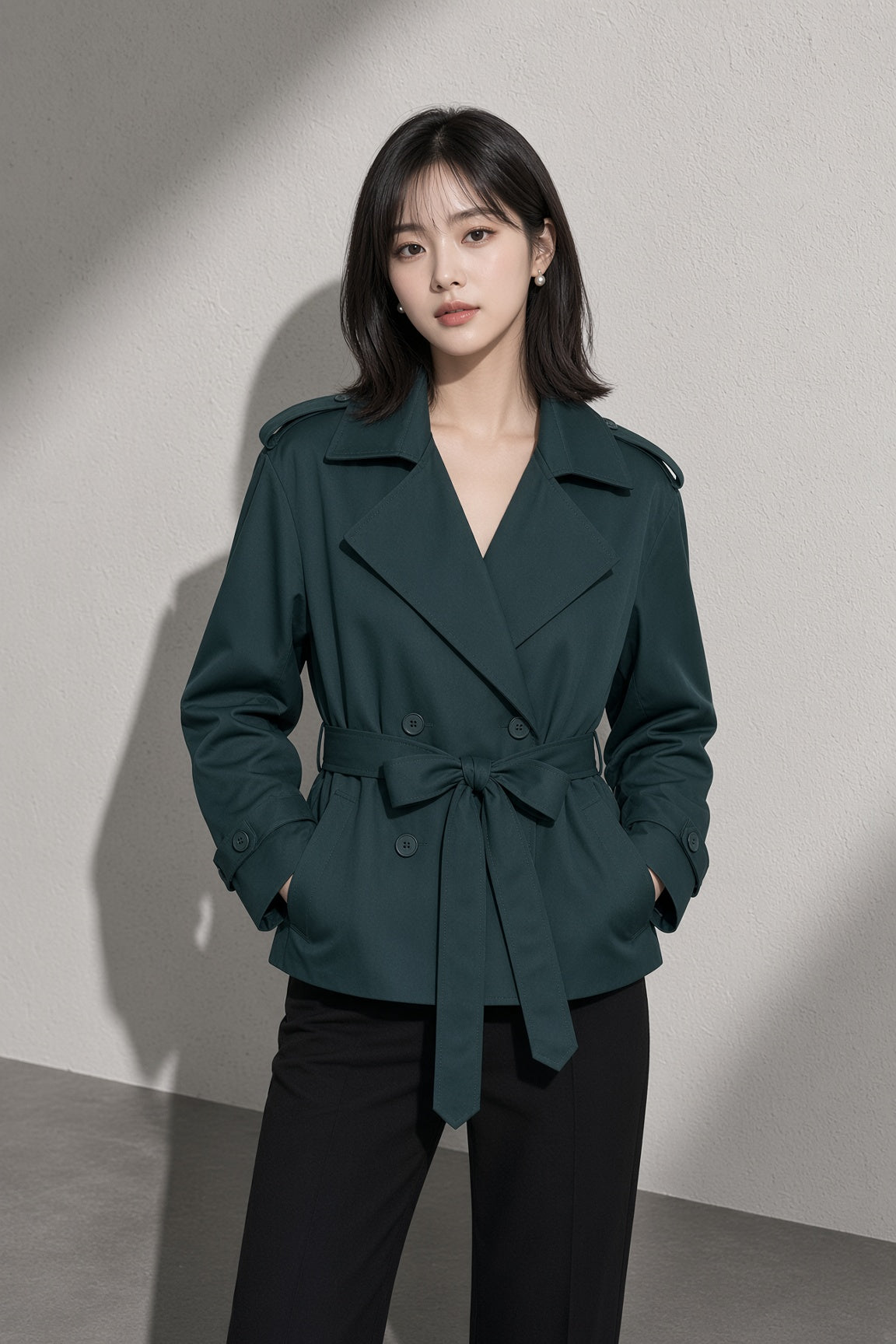 Women's Coat Belted Trench Double-Breasted Front