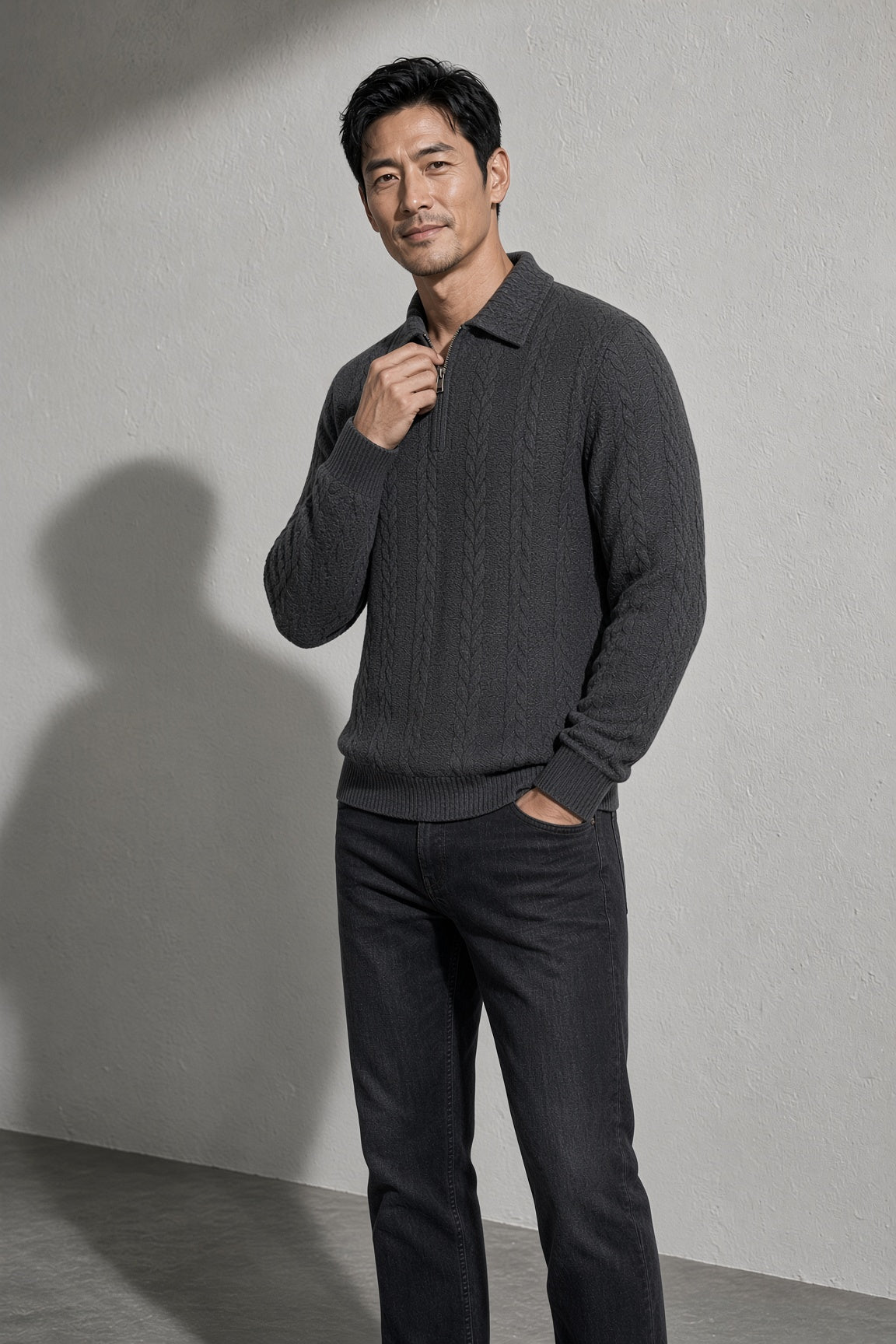 Men's Sweater Collared Quarter-Zip Textured Knit