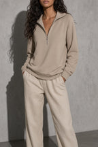Women's Sweatshirt Quarter-Zip Lapel Collar