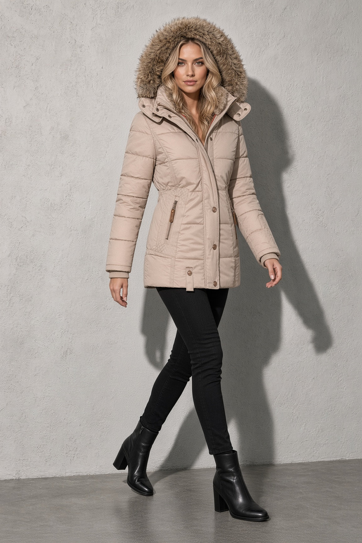 Women's Jacket Puffer Faux Fur Trim