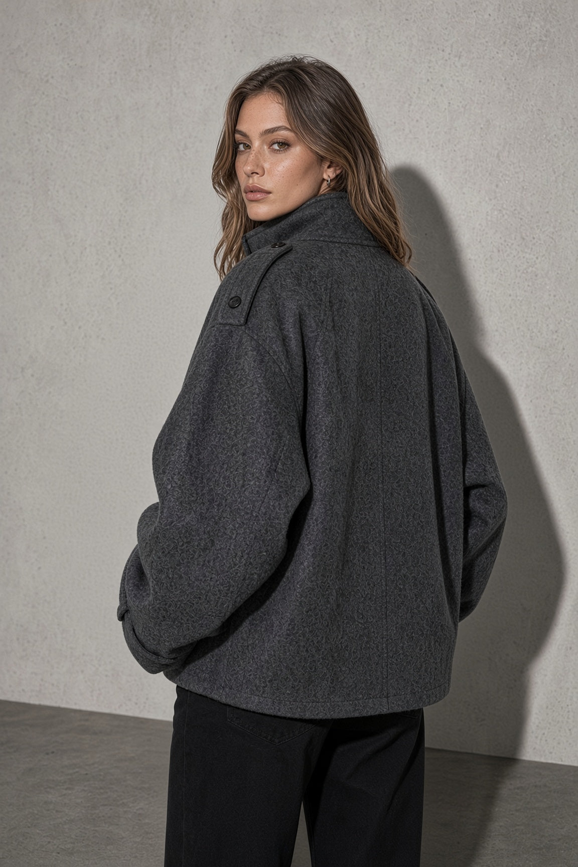 Maia | Women's High Neck Button Front Wool Blend Jacket