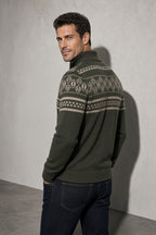 Men's Cardigan Fair Isle Zip-Up Front