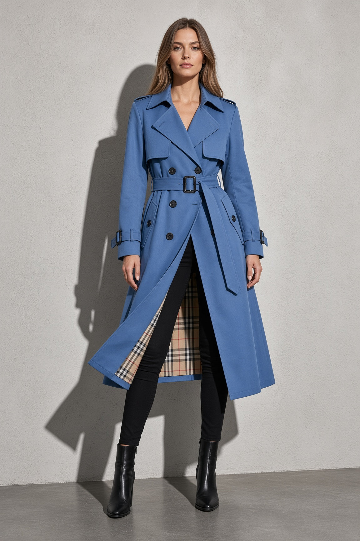 Women's Coat Belted Trench Double-Breasted Front