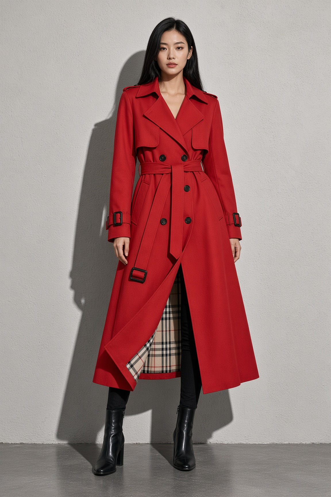 Women's Coat Belted Trench Double-Breasted Front