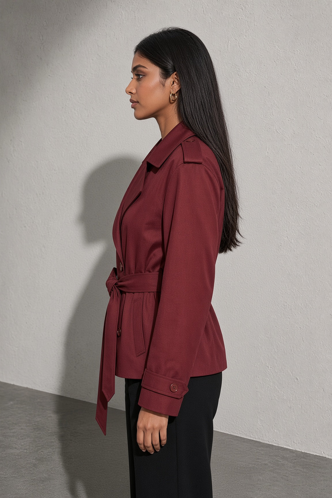 Women's Coat Belted Trench Double-Breasted Front