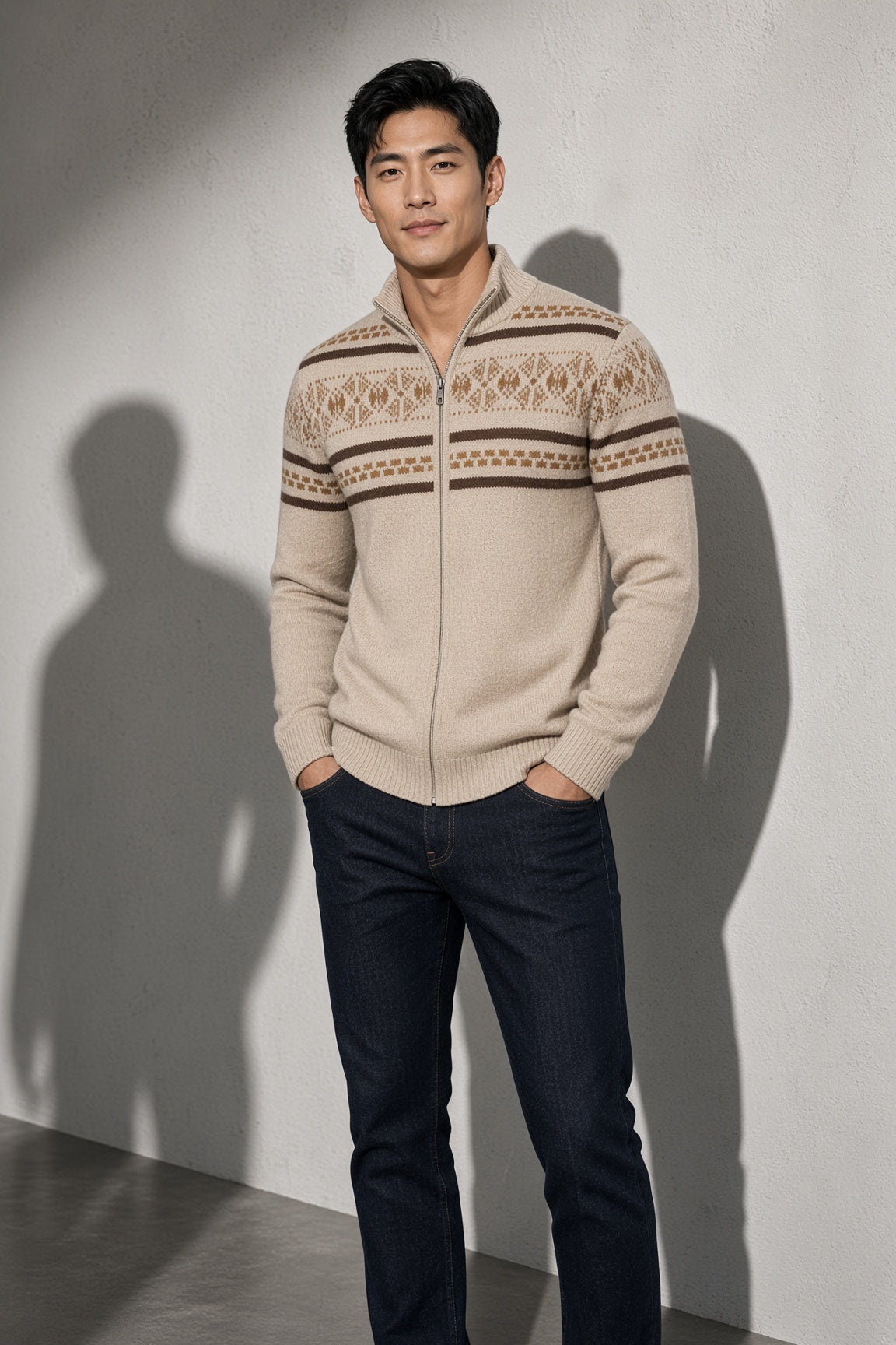 Men's Cardigan Fair Isle Zip-Up Front