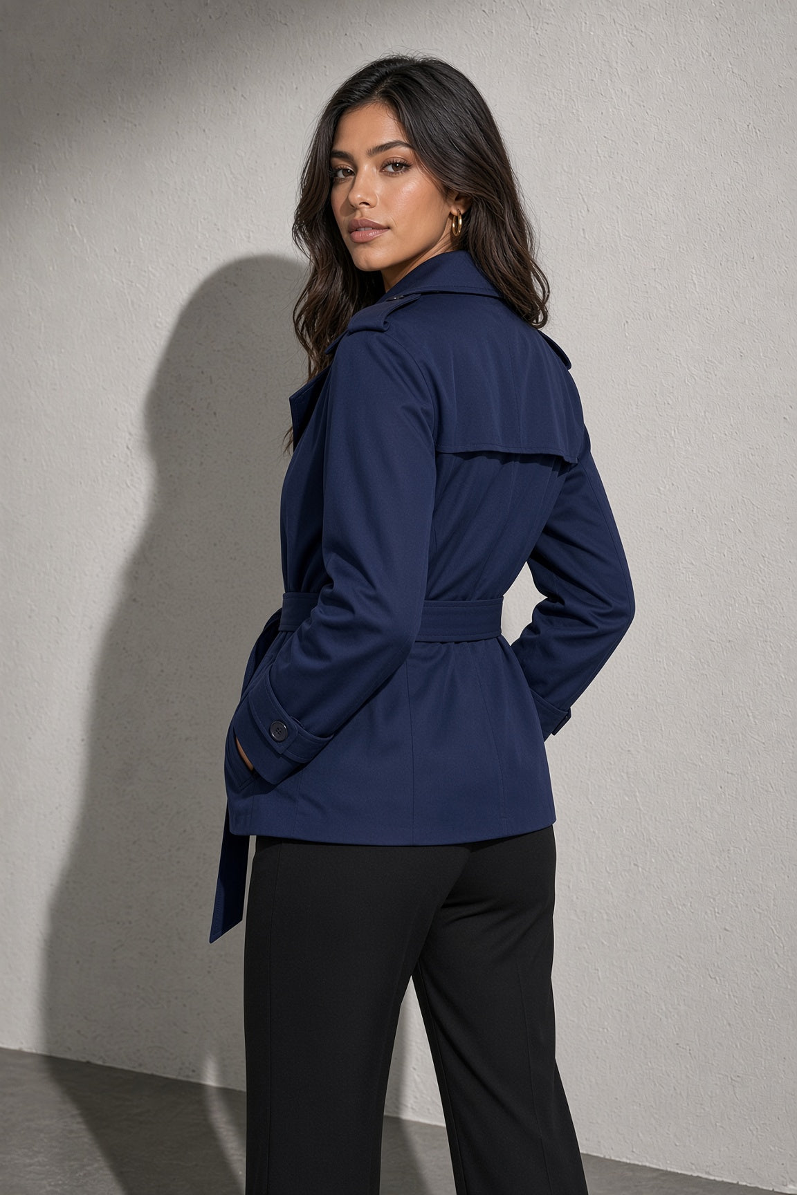 Women's Coat Belted Trench Double-Breasted Front
