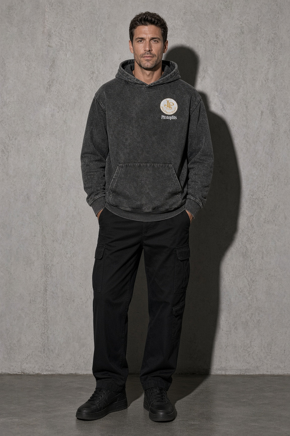 Men's Hoodie Washed Graphic Kangaroo Pocket