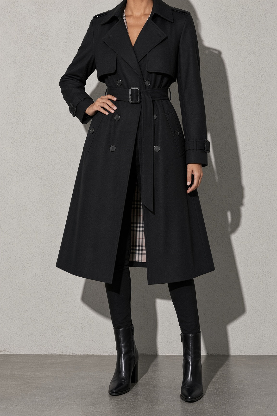 Women's Coat Belted Trench Double-Breasted Front