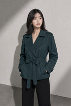 Women's Coat Belted Trench Double-Breasted Front