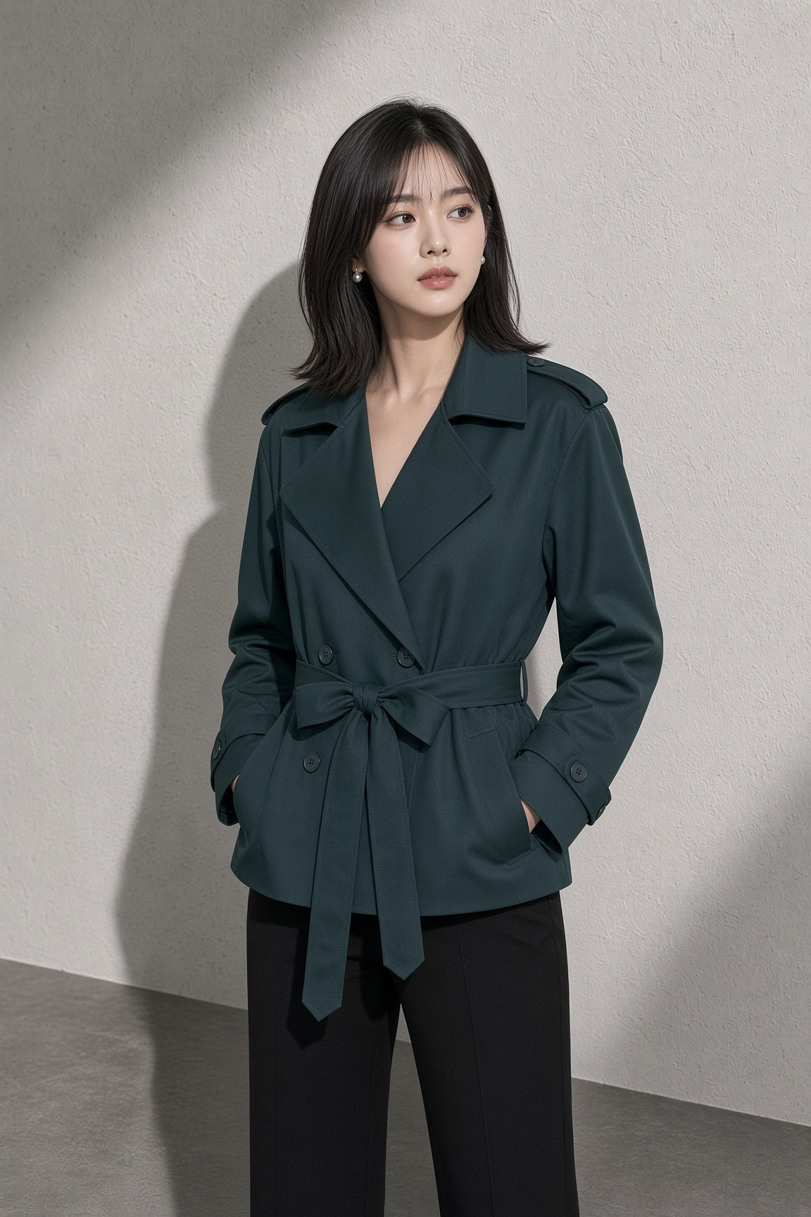 Women's Coat Belted Trench Double-Breasted Front