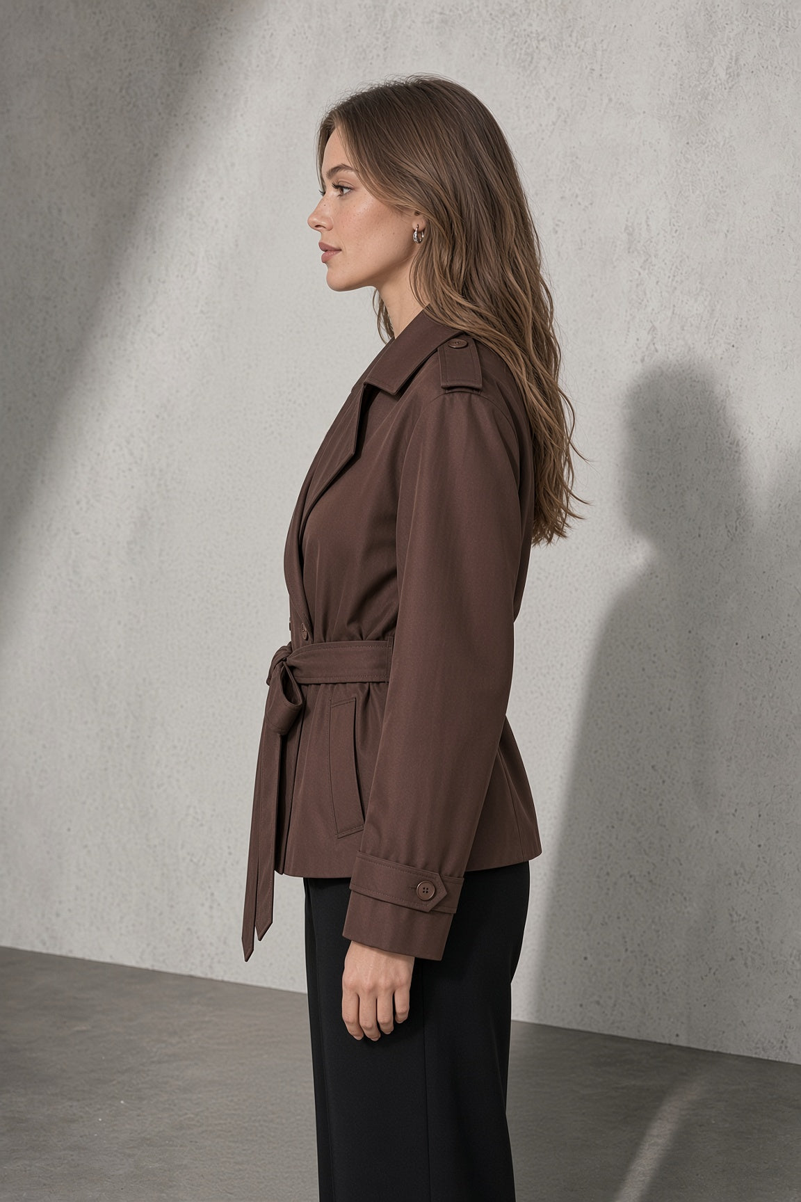 Women's Coat Belted Trench Double-Breasted Front