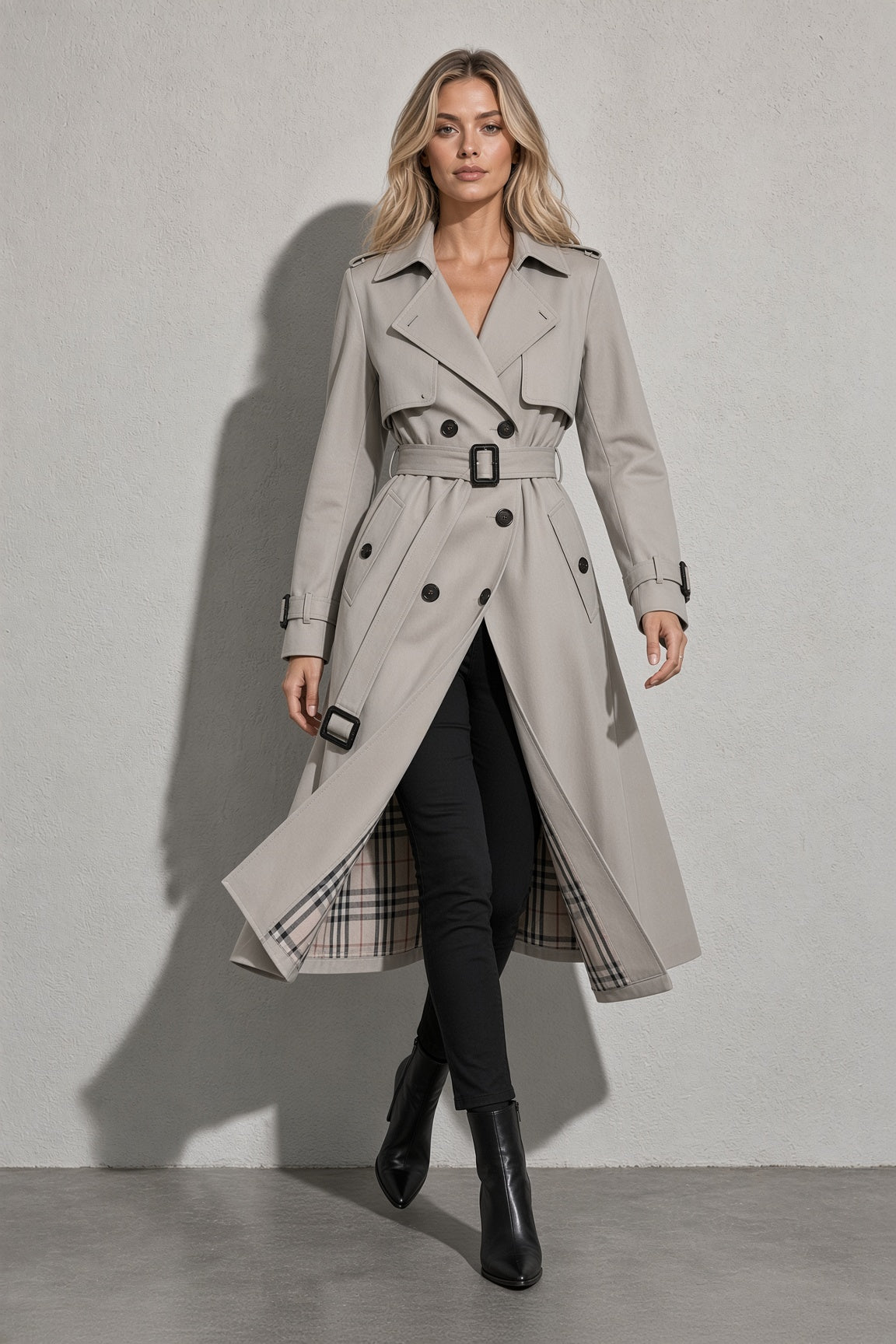 Women's Coat Belted Trench Double-Breasted Front
