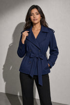 Women's Coat Belted Trench Double-Breasted Front