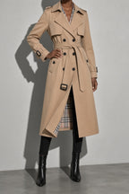 Women's Coat Belted Trench Double-Breasted Front
