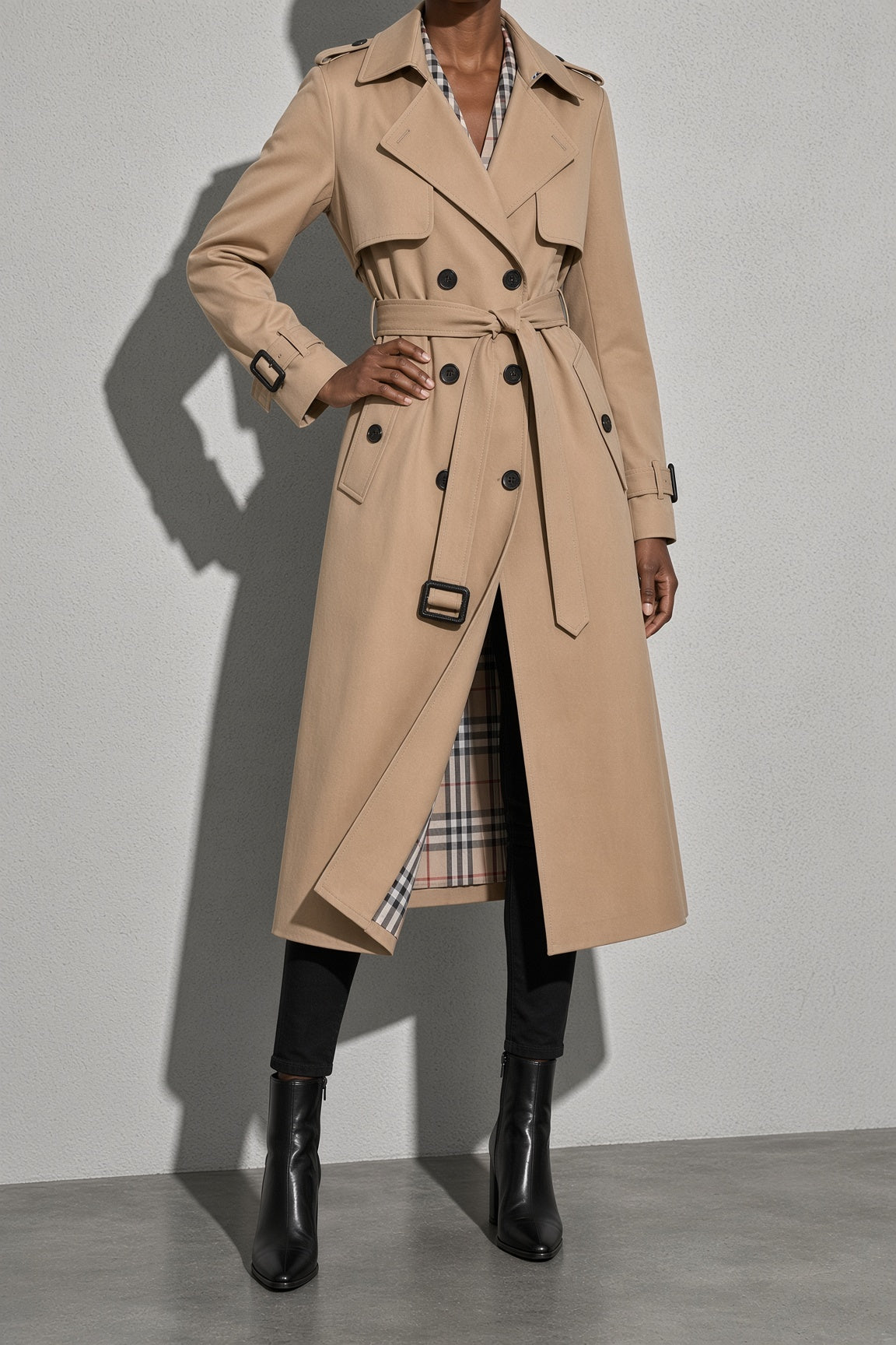 Women's Coat Belted Trench Double-Breasted Front