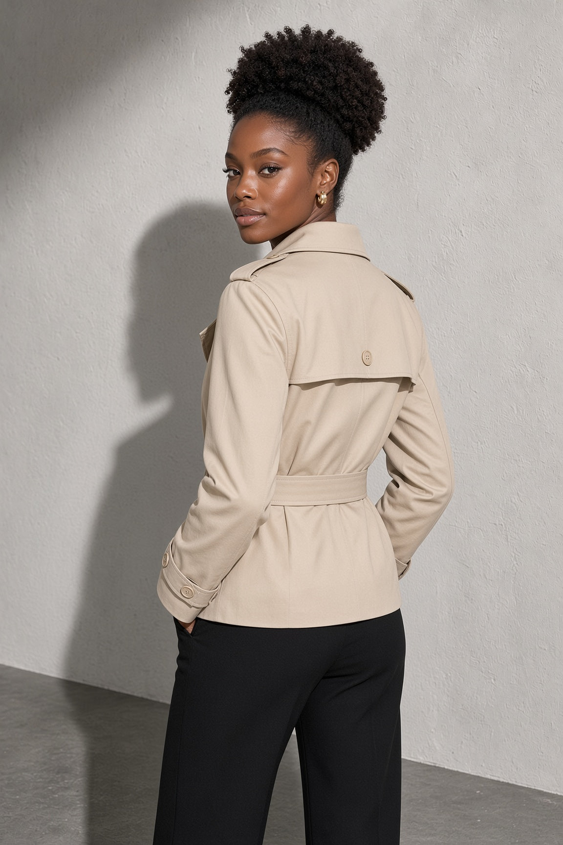 Women's Coat Belted Trench Double-Breasted Front