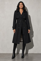 Women's Coat Belted Trench Double-Breasted Front
