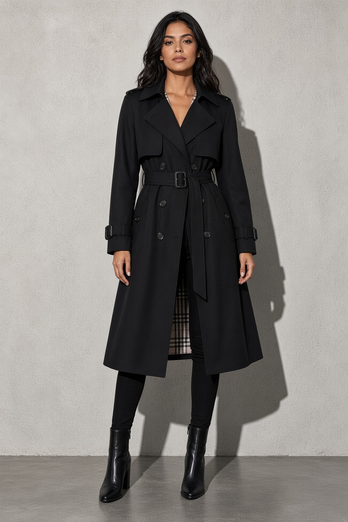 Women's Coat Belted Trench Double-Breasted Front