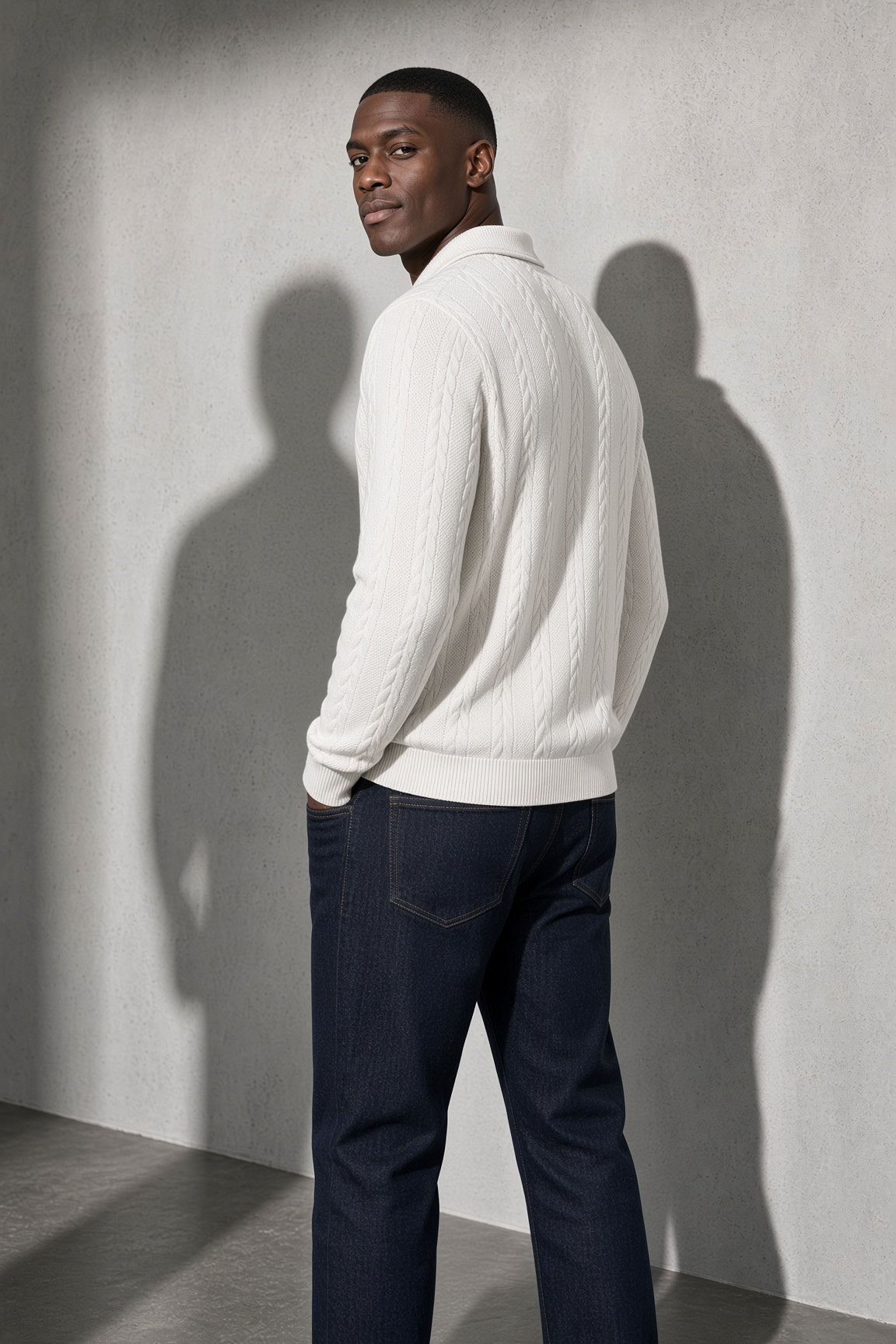 Men's Sweater Collared Quarter-Zip Textured Knit