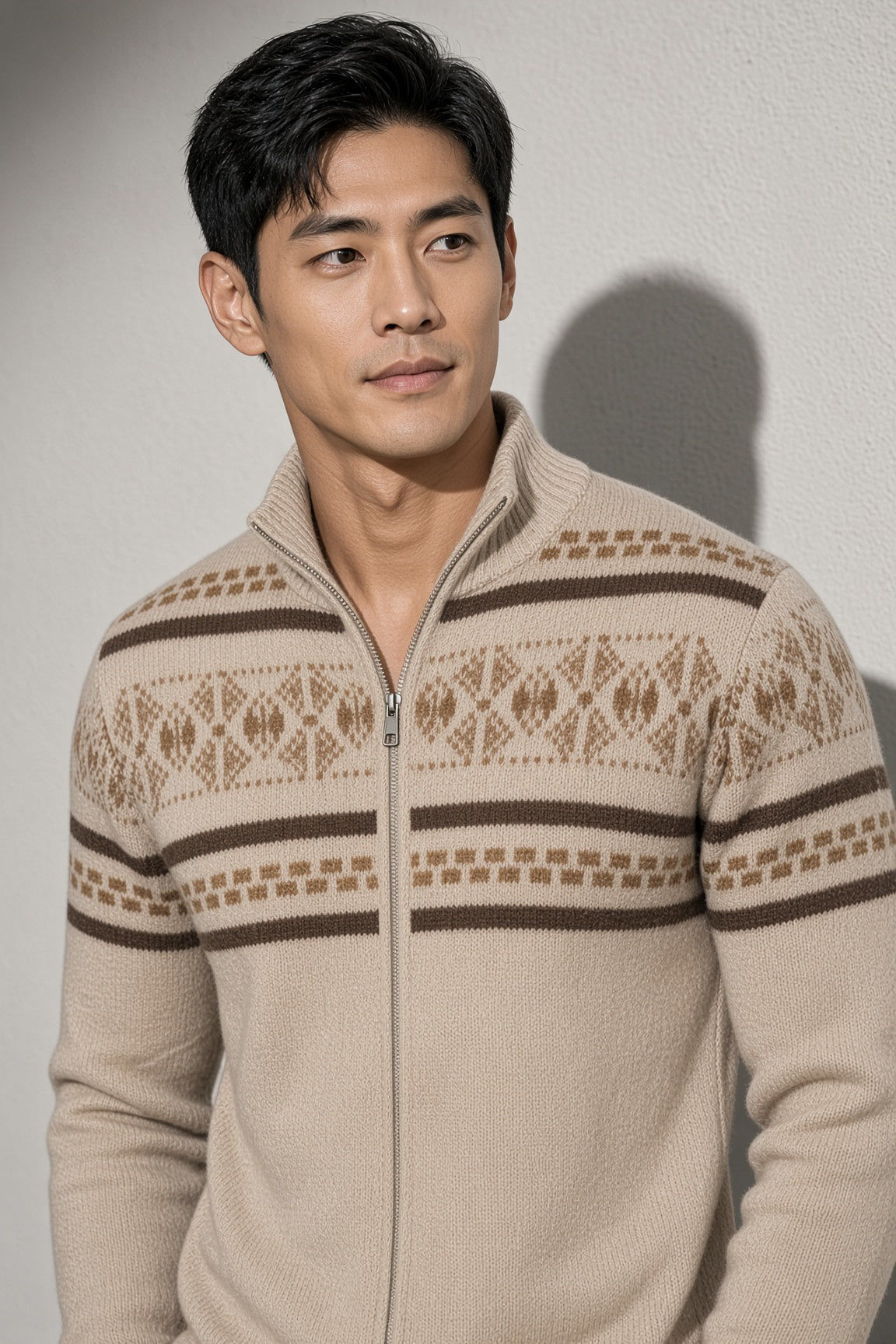 Men's Cardigan Fair Isle Zip-Up Front
