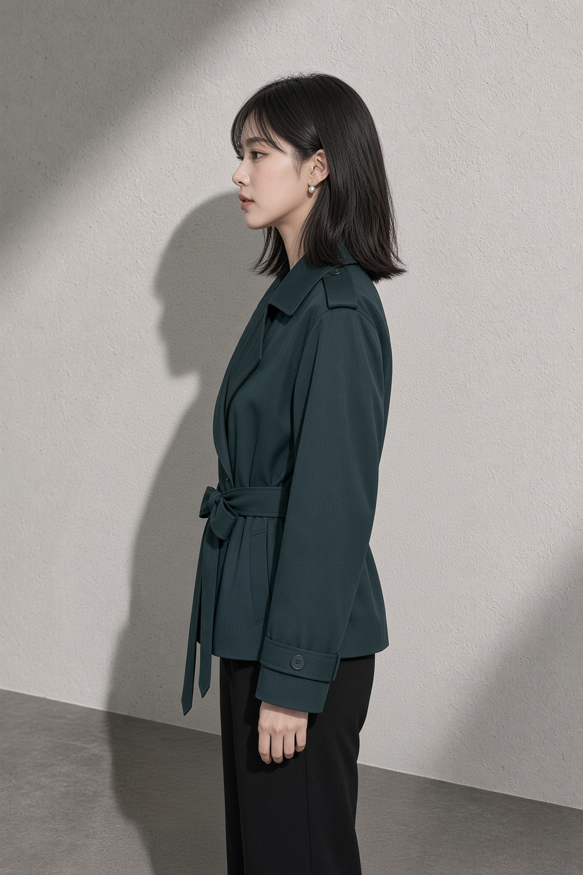 Women's Coat Belted Trench Double-Breasted Front